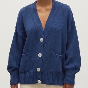 Babaa no16 cotton cardigan deep water dark Blue Women's Sweater - OS